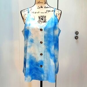 Womens Blue/White Tie Dye Coastal Lightweight Flowy Tank Top Sz.XL